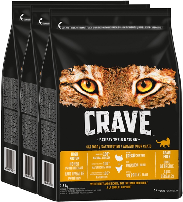 Bild 1 von CRAVE™ Katze Beutel mit Truthahn und Huhn 3 x 2,8kg