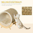 Bild 4 von PawHut Katzenhöhle Katzenbett mit Kratzunterlage aus Kiefernholz Flanell Khaki+Natur+Beige