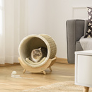 Bild 2 von PawHut Katzenhöhle Katzenbett mit Kratzunterlage aus Kiefernholz Flanell Khaki+Natur+Beige