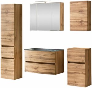 HELD MÖBEL Badezimmer-Set »Kaunas«, (Set, 5-St), bestehend aus Waschtisch-Set mit Seitenschrank, Breite 160 cm