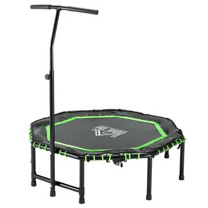 HOMCOM Fitness-Trampolin mit Höhenverstellbarer Haltegriff schwarz, grün 122L x 122B x 122-138H cm   fitness  körpertraining  faltbar  sprung