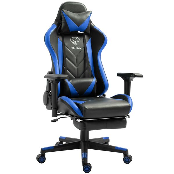 Bild 1 von Gaming Stuhl mit Fußstütze und ergonomsichen 4D-Armlehnen gaming chair in ergonomischer Sportsitz Optik Gamer Stuhl mit verstellbaren Rückenstützkissen Bürostuhl