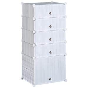 HOMCOM Regal mit Aufbewahrungsboxen, verstellbarer Schrank, Schuhregal, Kunststoff, Metall, Weiß+Gra