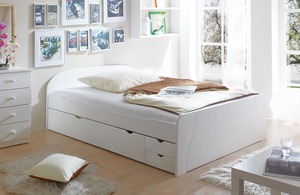 TiCAA Doppelbett mit Schubkästen Erna Kiefer Weiß