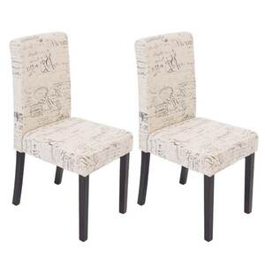 2er-Set Esszimmerstuhl Stuhl Küchenstuhl Littau Textil mit Schriftzug, creme, dunkle Beine