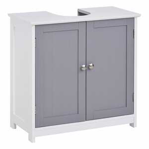 HOMCOM Waschbeckenunterschrank mit verstellbaren Einlegeböden Weiß+Grau 60 x 30 x 60 cm (LxBxH)   Badezimmerschrank Waschtischunterschrank Unterschrank