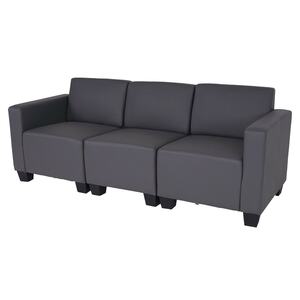 Modular 3-Sitzer Sofa Couch Moncalieri, Kunstleder ~ dunkelgrau