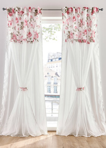 2 lagiger Vorhang mit Rosendruck inkl Raffhalter(1er Pack)