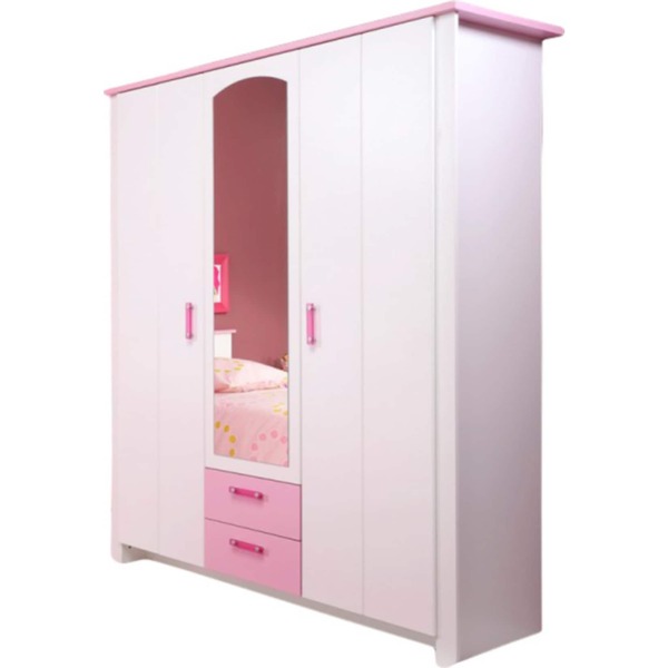 Bild 1 von Kleiderschrank Biotiful Parisot 3-trg mit 1x Spiegel + 2 Schubladen weiß - rosa B 136 cm