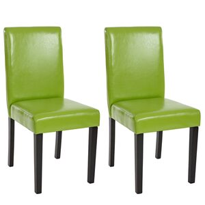 2er-Set Esszimmerstuhl Stuhl Küchenstuhl Littau ~ Kunstleder, grün, dunkle Beine