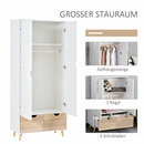 Bild 4 von HOMCOM Kleiderschrank Garderobe Schrank mit Stange Schublade für Wohnzimmer Schlafzimmer Weiß+Natur