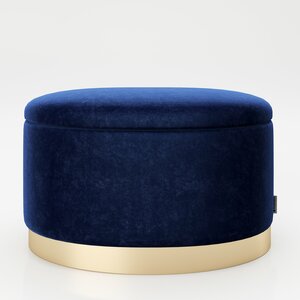 PLAYBOY - ovaler Pouf "ROSANNE" gepolsterter Sitzhocker mit Stauraum, Samtstoff in Blau, Metallfuss in Goldoptik, Retro-Design