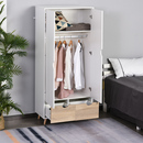 Bild 2 von HOMCOM Kleiderschrank Garderobe Schrank mit Stange Schublade für Wohnzimmer Schlafzimmer Weiß+Natur