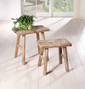 HomeLiving Holz-Hocker "Rustikal", 2er Set Natur Schmuck Wohnen Tisch Deko Raum