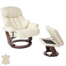 Bild 1 von MCA Relaxsessel Windsor XXL, TV-Sessel Hocker, Echtleder 180kg belastbar ~ creme, Walnuss-Optik