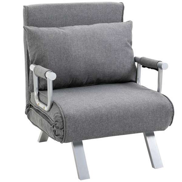 Bild 1 von HOMCOM Schlafsofa 3 in 1 Sofa, Sessel oder Liege grau 65L x 69B x 80H cm   Sessel Sofa für Arbeits- und Schlafzimmer Sofa Klappbett Liege