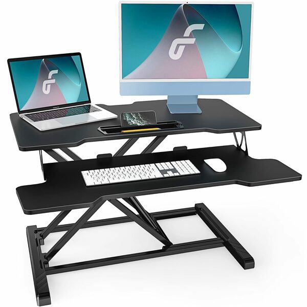 Bild 1 von Fenge Schreibtisch »SD315« (Höhenverstellbarer Schreibtischaufsatz Computertisch Sitz-Steh-Schreibtisch Stehpult), mit Tastaturablage und Tablet-Halter