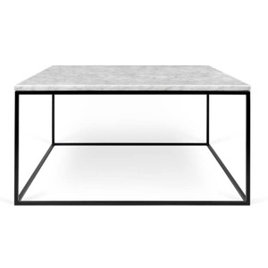 Couchtisch GLEMA 75 x 75 cm weiß/ schwarz - Gestell Metall schwarz - Tischplatte Marmor weiß - Länge 75 cm - Breite 75 cm - Höhe 40 cm