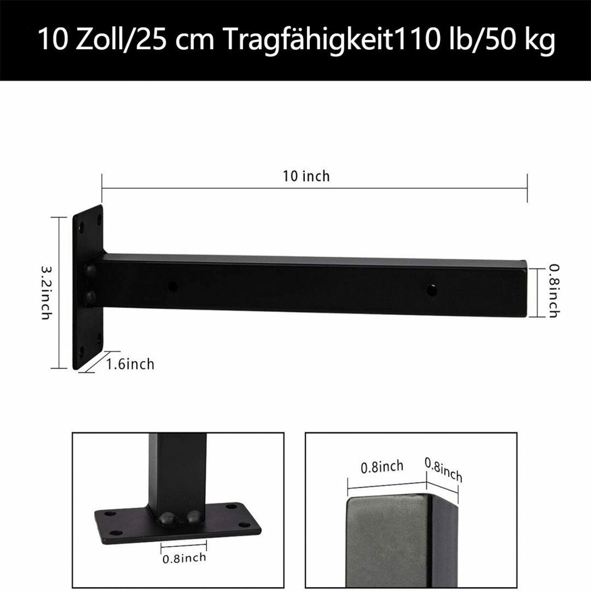 Bild 4 von BEARSU Bücherregal »Regalhalterung 25cm, Industrie Halterung Wandregal Unsichtbare Befestigung Vintage Halterungen Wandhalterung DIY Metallhalterung Schwarz mit Schrauben (2 Stück)«, 2-tlg.