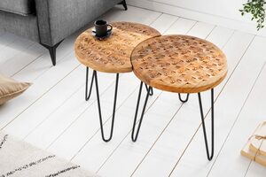 riess-ambiente Beistelltisch »MOONPHASE 40cm natur« (Set, 2-St), Wohnzimmer · Massivholz · Hairpin Legs · Handarbeit · Retro