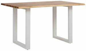 loft24 Esstisch »Mangani«, Tischplatte aus Akazie in Baumkanten Look, Kufengestell aus Metall