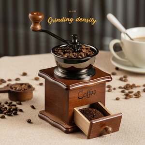 Benobbykids - Klassische manuelle Kaffeemühle aus Holz, tragbare, einstellbare Kaffee-Retro-Mühle mit mehreren Geschwindigkeiten