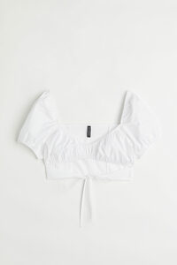 H&M Kurzbluse mit Cut-out Weiß, Blusen in Größe L. Farbe: White