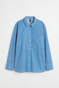 H&M Oversized-Popelinebluse Blau/Gestreift, Freizeithemden in Größe L. Farbe: Blue/striped