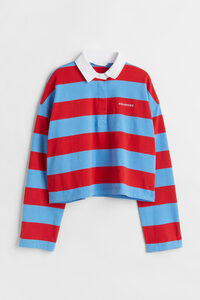 H&M Kurzes Rugbyshirt Hellblau/Rot gestreift, Tops in Größe XXL. Farbe: Light blue/red striped