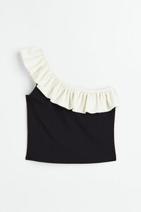H&M+ One-Shoulder-Shirt mit Volant Schwarz/Weiß, Tops in Größe XXL. Farbe: Black/white