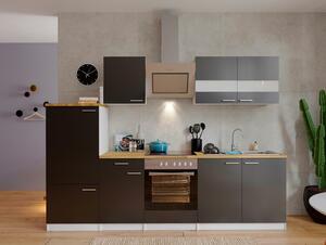 Küchenzeile Economy m. Geräten 270 cm Grau/Nussbaum Dekor