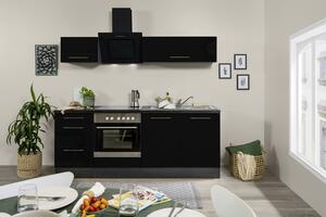 Küchenzeile mit Geräten 210 cm Schwarz Hochglanz