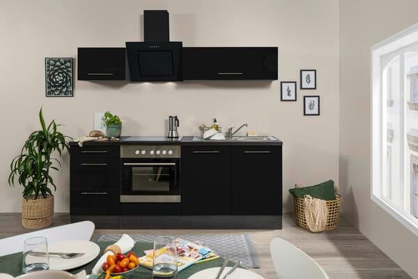 Bild 1 von Küchenzeile mit Geräten 210 cm Schwarz Hochglanz