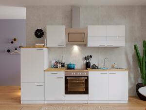 Küchenzeile Economy m. Geräten 270 cm Weiß/ Nussbaum Dekor
