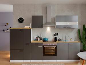 Küchenzeile Economy m. Geräten 300 cm Grau/Nussbaum Dekor
