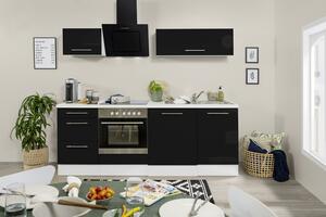 Küchenzeile mit Geräten 220 cm Schwarz Hochglanz/Weiß