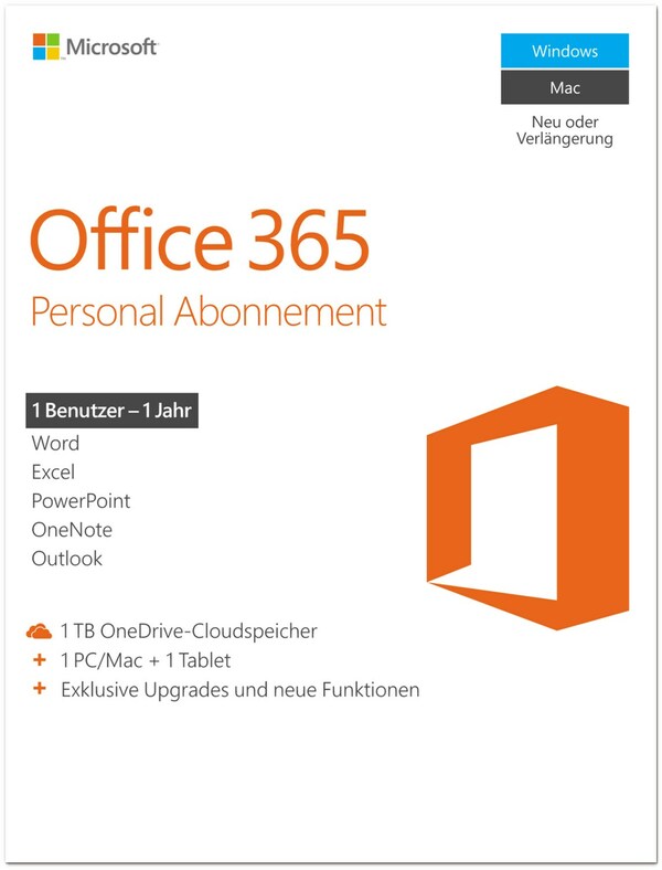 Bild 1 von Microsoft Office 365 Personal FPP Software Retail-Version