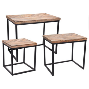 Beistelltisch-Set 3-teilig rechteckig mit Mangoholz-Tischplatte und Rahmen