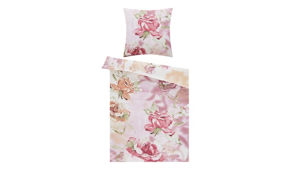 Bild 1 von Satin Bettwäsche  Rosen rosa/pink 100% Baumwolle     Maße (cm): B: 135 Heimtextilien