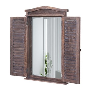 Wandspiegel Badspiegel Badezimmer Spiegelfenster mit Fensterläden, 71x46x5cm ~ shabby braun