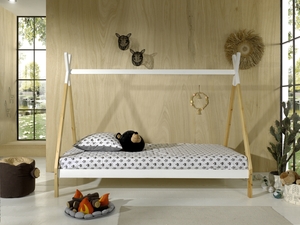 VIPACK - Tipi Zelt Bett Liegefläche 90 x 200 cm, inkl. Rolllattenrost, Ausf. Kiefer massiv natur/wei
