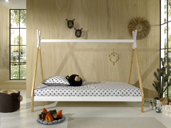 Bild 1 von VIPACK - Tipi Zelt Bett Liegefläche 90 x 200 cm, inkl. Rolllattenrost, Ausf. Kiefer massiv natur/wei