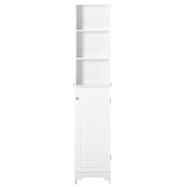 Bild 1 von HOMCOM Badezimmerschrank mit höhenverstellbaren Regal weiß 34B x 20T x 165H cm   Badezimmerschrank Badmöbel Hochschrank Schrank Möbel Badezimmer