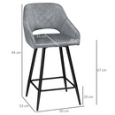 Bild 3 von HOMCOM Barhocker 2er-Set Bistrohocker Barstühle Küchenstuhl mit Fußstütze Grau