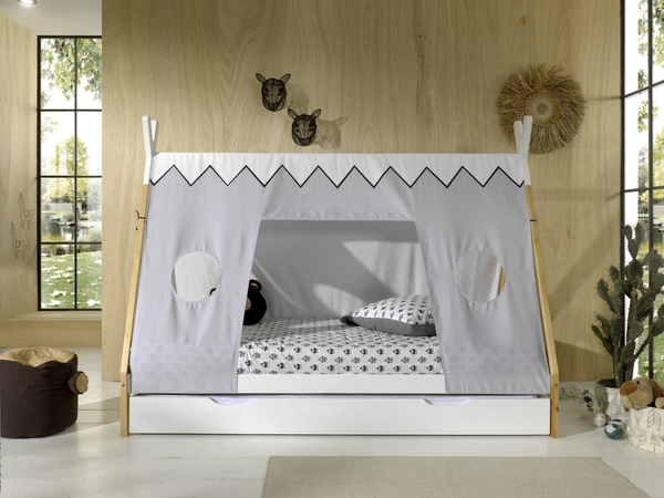 Bild 1 von VIPACK - Tipi Zelt Bett Liegefläche 90 x 200 cm, inkl. Rolllattenrost, Bettschublade und Textilzeltd