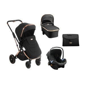 Kikkaboo Kinderwagen Angele 3 in 1, Sportsitz, Babywanne Autositz Adapter Tasche schwarz