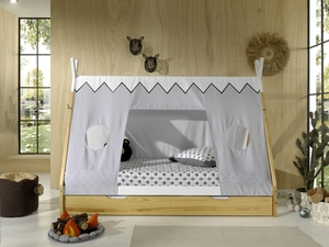 VIPACK - Tipi Zelt Bett Liegefläche 90 x 200 cm, inkl. Rolllattenrost, Bettschublade und Textilzeltd