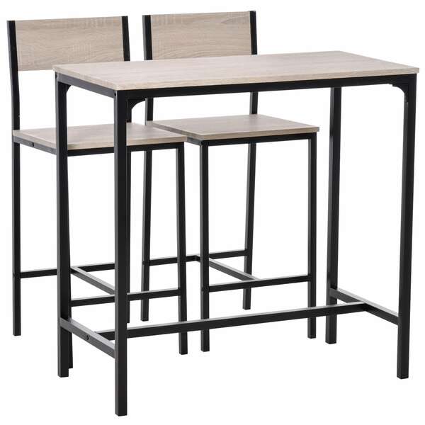 Bild 1 von HOMCOM Bartisch mit 2 Stühlen natur, schwarz   Bargruppe Barset Sitzgruppe Tisch mit Barhocker