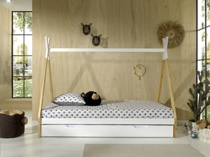 VIPACK - Tipi Zelt Bett Liegefläche 90 x 200 cm, inkl. Rolllattenrost und Bettschublade (Weiß), Ausf