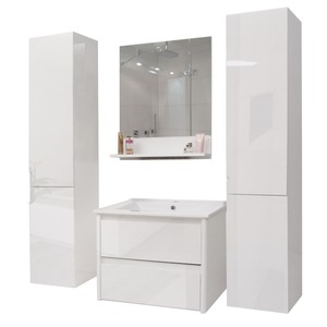 Badezimmerset MCW-B19, Waschtisch Wandspiegel 2x Hängeschrank, hochglanz ~ weiß